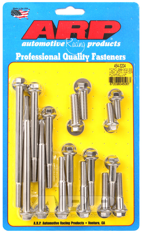 ARP Fasteners ARP454-3204 454-3204 Ford 289-302 SS Hex Iron Water Pump And Front Cover Bolt Kit