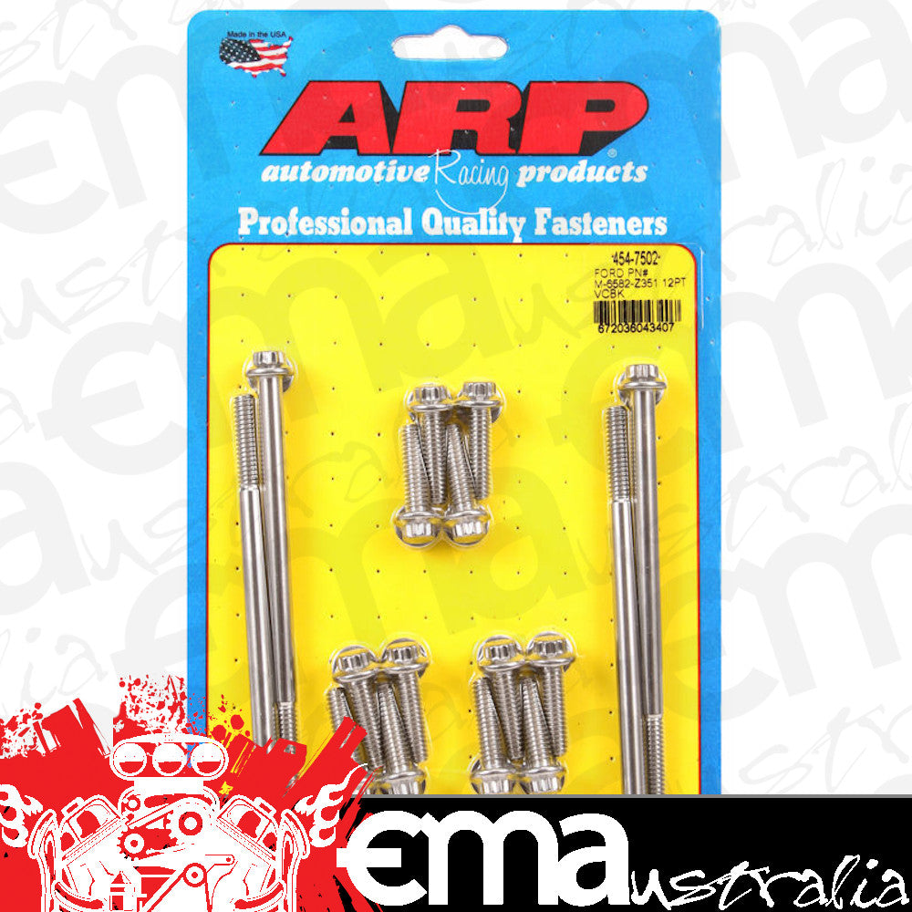 Fits Ford small block Cleveland 302-351C.I.D. with Ford Racing M-6582-Z351 covers 454-7502 SB Pn# 12PT Valve Cover Bolt Kit ARP Fasteners ARP454-7502