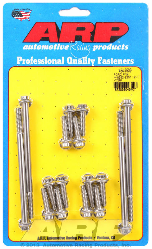 Fits Ford small block Cleveland 302-351C.I.D. with Ford Racing M-6582-Z351 covers 454-7502 SB Pn# 12PT Valve Cover Bolt Kit ARP Fasteners ARP454-7502
