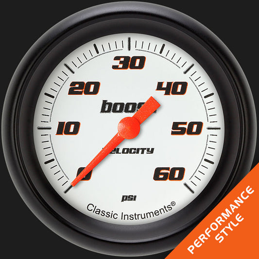 Classic Instruments VS343WBPF Velocity White 2 5/8" Boost Gauge, 60 psi