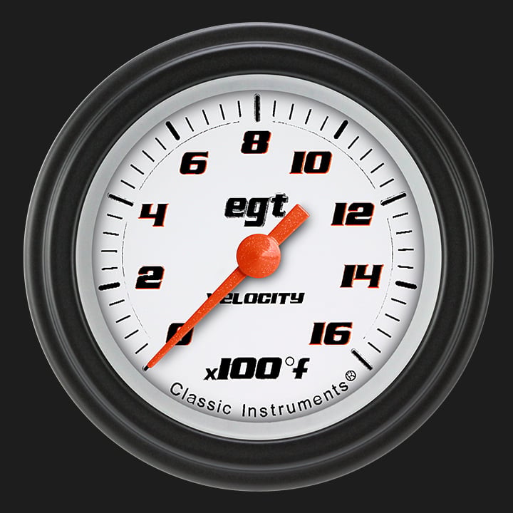 Classic Instruments VS198WBLF Velocity White 2 1/8" Exhaust Gas Temp. Gauge