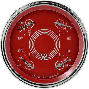 Classic Instruments V8RS31SLC V8 Red Steelie - Quad Gauge 4-5/8" (Fuel 0-30 OHM)
