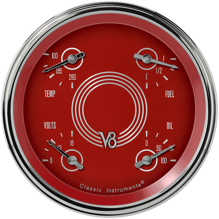 Classic Instruments V8RS78SLC V8 Red Steelie 4 - 5/8" Quad fuel 0