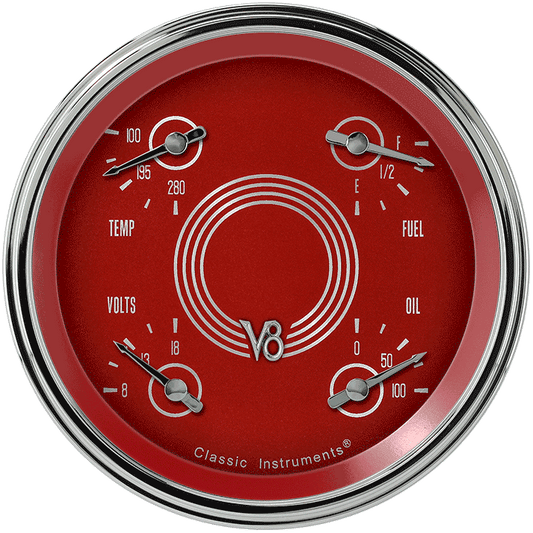Classic Instruments V8RS78SLC V8 Red Steelie 4 - 5/8" Quad fuel 0