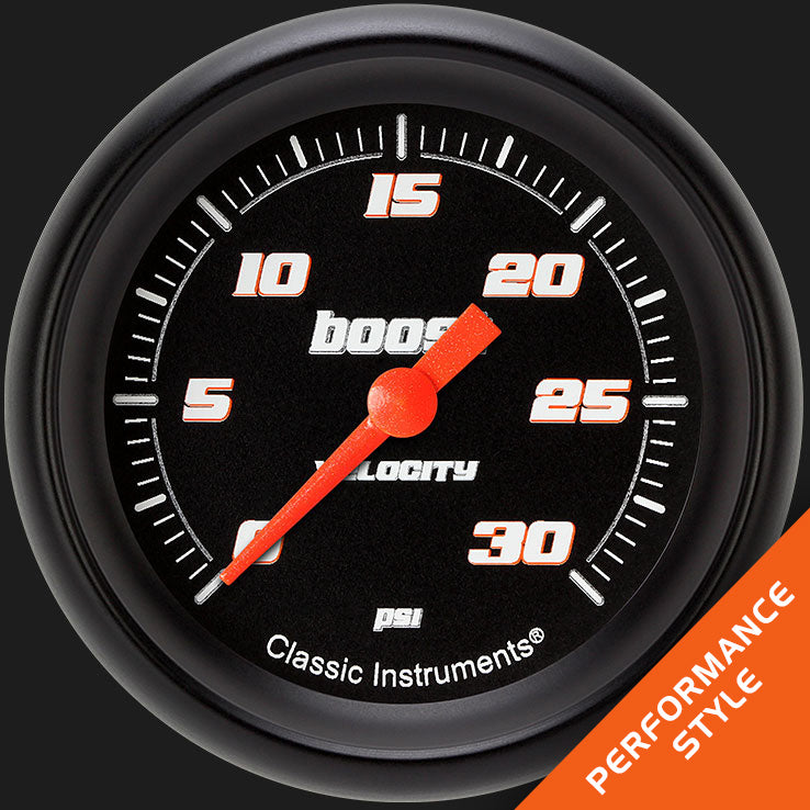 Classic Instruments VS342BBPF Velocity Black 2 5/8" Boost Gauge, 30 psi