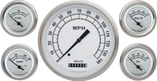 Classic Instruments CW54SLF Classic White 4 - 5/8" Speedo, 2-1/8" Fuel, Oil, Tem