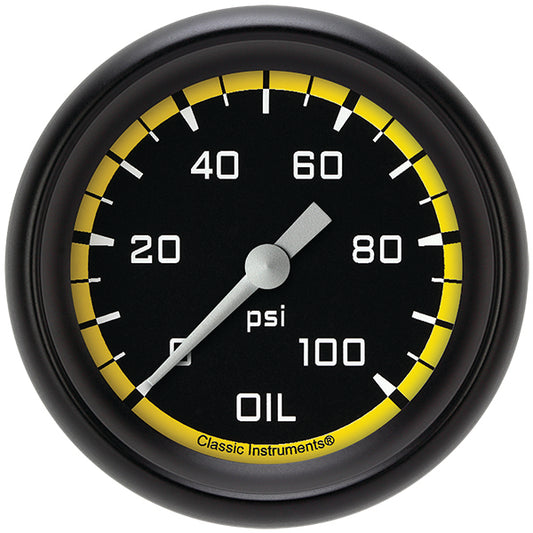 Classic Instruments AX381YBPF Autocross Yellow 2 5/8" Oil Pressure Gauge