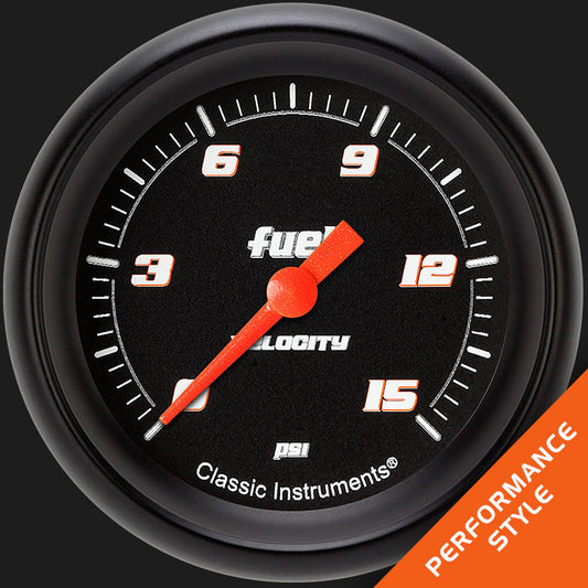 Classic Instruments VS345BBPF Velocity Black 2 5/8" Fuel Pressure Gauge, 15 ps