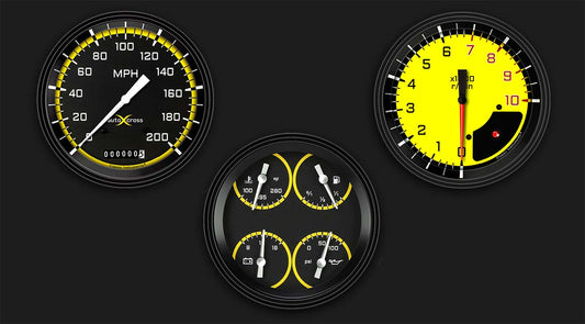Classic Instruments AX53YBLF Autocross Yellow w/ Black Bezel 4 - 5/8" Speedo &