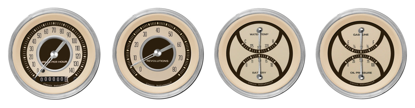Classic Instruments NT05SHC Nostalgia VT - 4 Gauge Set 3-3/8" Speedo, Tacho & 2x Dual
