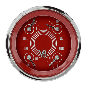 Classic Instruments V8RS73SHC V8 Red Steelie - Quad Gauge 3-3/8" (75-10 OHM)