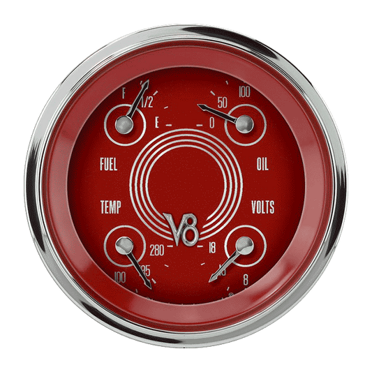 Classic Instruments V8RS73SHC V8 Red Steelie - Quad Gauge 3-3/8" (75-10 OHM)