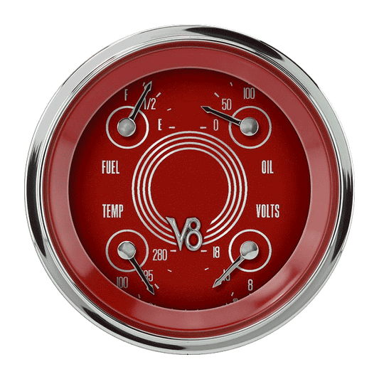 Classic Instruments V8RS77SHC V8 Red Steelie - Quad Gauge 3-3/8" (0-30 OHM)