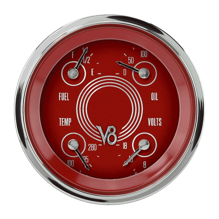 Classic Instruments V8RS76SHC V8 Red Steelie - Quad Gauge 3-3/8" (240-33 OHM)