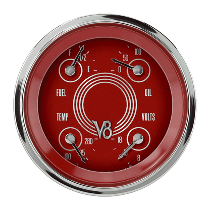 Classic Instruments V8RS76SHC V8 Red Steelie - Quad Gauge 3-3/8" (240-33 OHM)