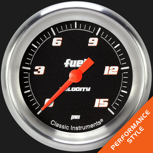 Classic Instruments VS345BAPF Velocity Black 2 5/8" Fuel Pressure Gauge, 15 ps