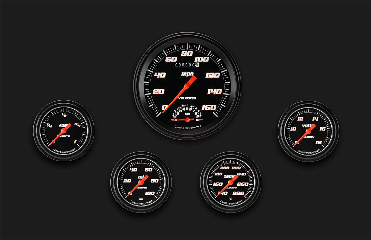 Classic Instruments VS365BBLF Velocity Black Five Gauge Set 365