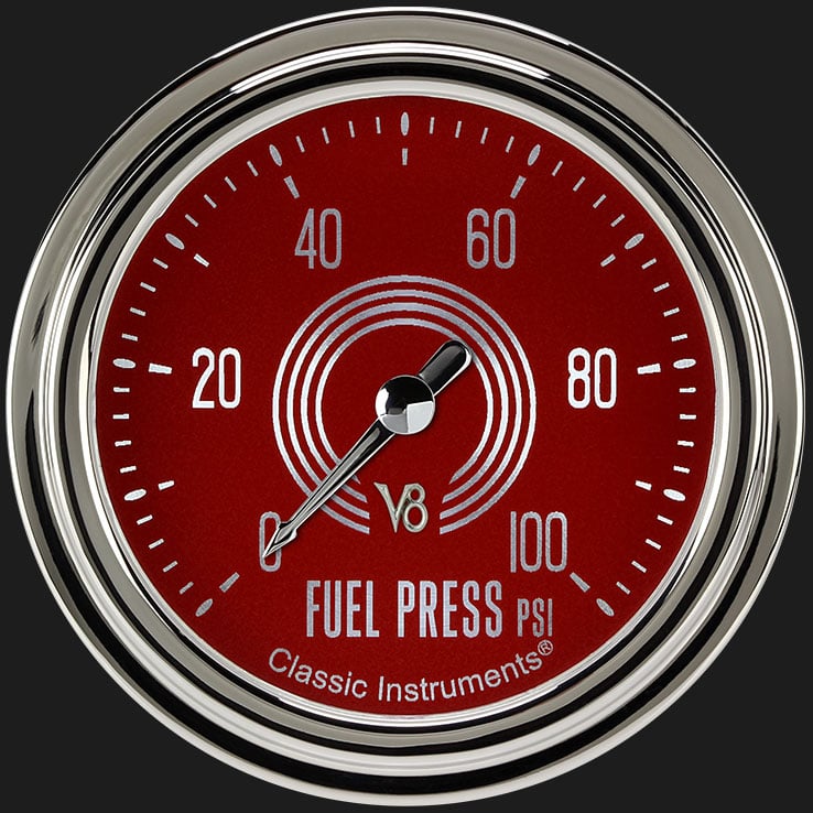 Classic Instruments V8RS346SLC V8 Red Steelie 2 5/8" Fuel Pressure Gauge, 100 psi