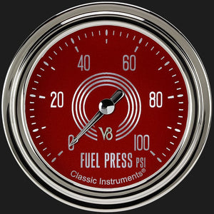 Classic Instruments V8RS346SLC V8 Red Steelie 2 5/8" Fuel Pressure Gauge, 100 psi