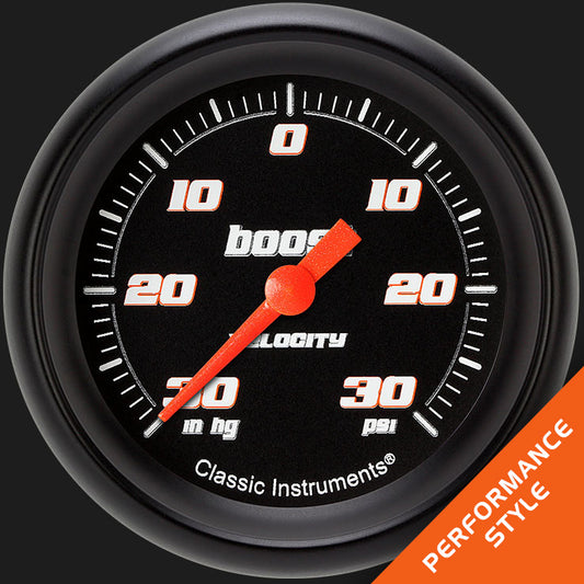 Classic Instruments VS341BBPF Velocity Black 2 5/8" Boost/Vac Gauge