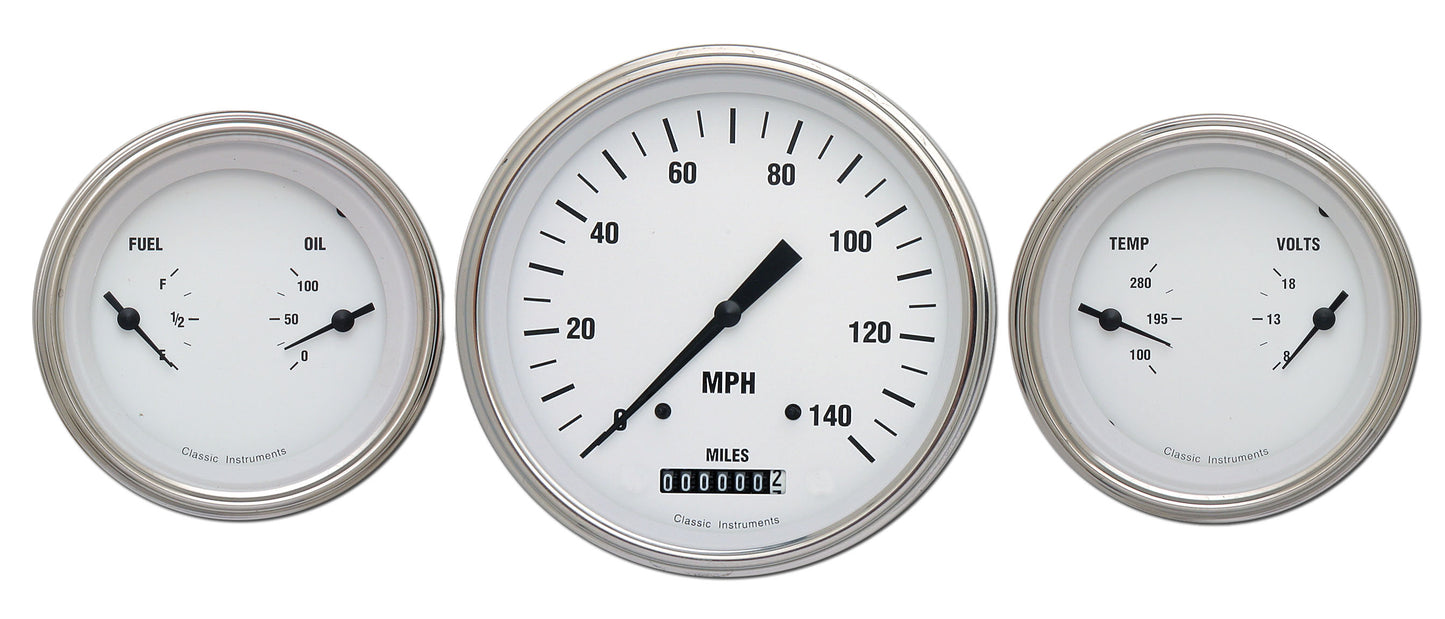 Classic Instruments WH64SLF White Hot - 3 Gauge Set 4-5/8" Speedo & 2x 3-3/8" Duals