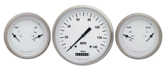 Classic Instruments WH64SLF White Hot - 3 Gauge Set 4-5/8" Speedo & 2x 3-3/8" Duals