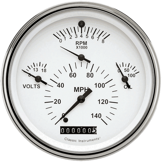 Classic Instruments TE40WSLF Tetra Series, White Combination Gauge