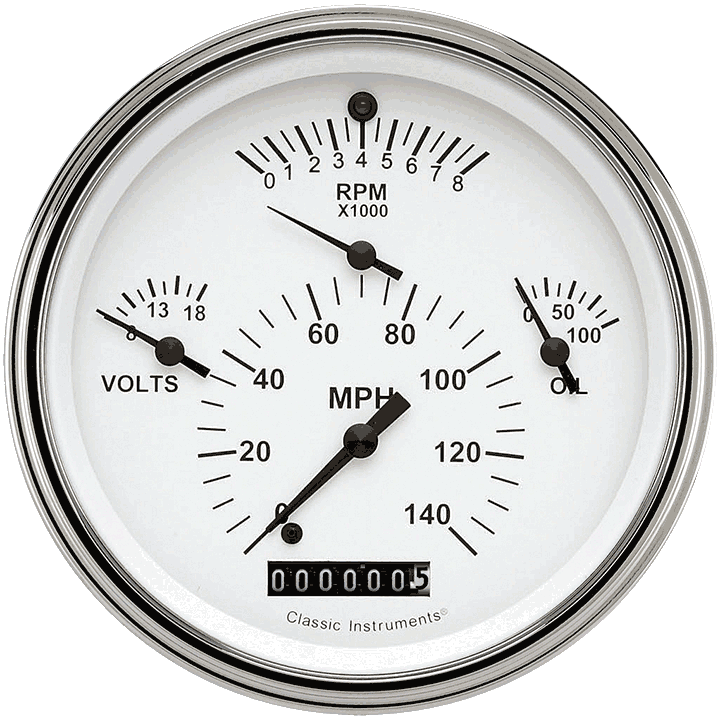 Classic Instruments TE40WSLF Tetra Series, White Combination Gauge