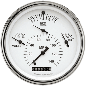 Classic Instruments TE40WSLF Tetra Series, White Combination Gauge