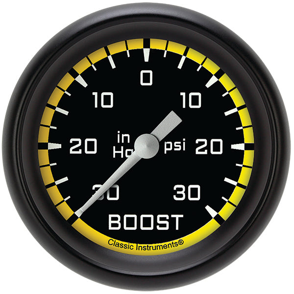 Classic Instruments AX341YBPF Autocross Yellow 2 5/8" Boost/Vac Gauge