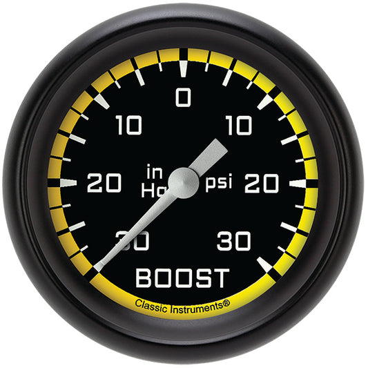 Classic Instruments AX341YBPF Autocross Yellow 2 5/8" Boost/Vac Gauge