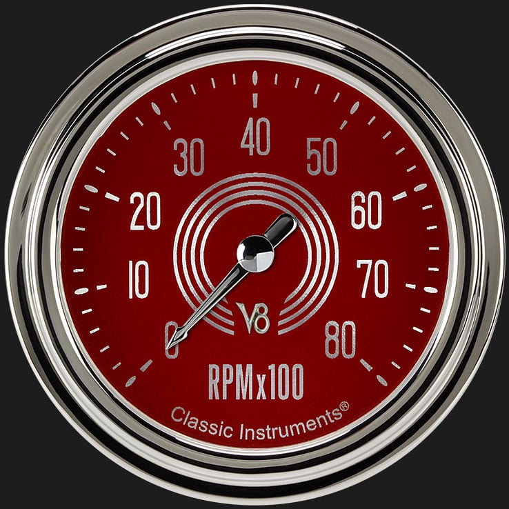 Classic Instruments V8RS383SLC V8 Red Steelie 2 5/8" Tachometer