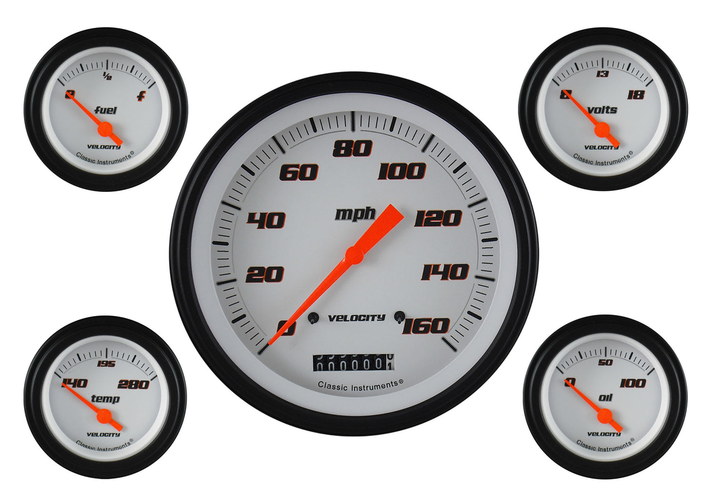 Classic Instruments VS54WBLF Velocity White w/ Black Bezel 4 - 5/8" Speedo, 2 1/