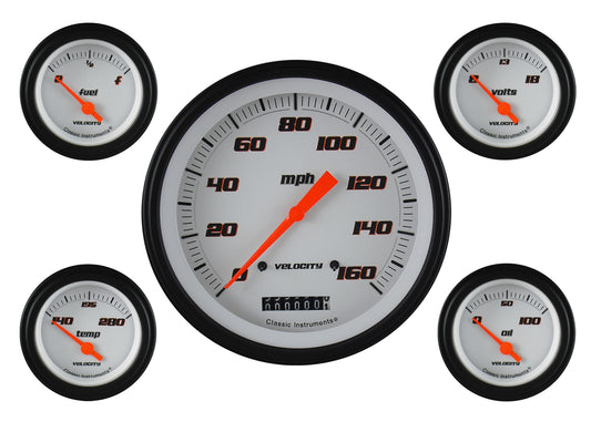 Classic Instruments VS54WBLF Velocity White w/ Black Bezel 4 - 5/8" Speedo, 2 1/