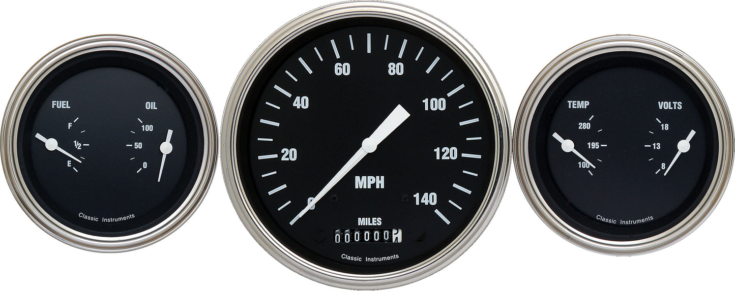 Classic Instruments HR64SLF Hot Rod - 3 Gauge Set 4-5/8" Speedo & 2x 3-3/8" Duals