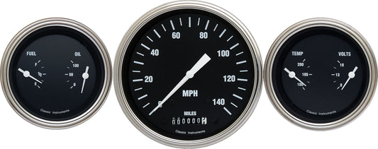 Classic Instruments HR64SLF Hot Rod - 3 Gauge Set 4-5/8" Speedo & 2x 3-3/8" Duals