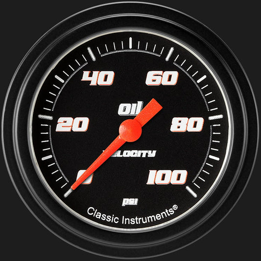 Classic Instruments VS381BBLF Velocity Black 2 5/8" Oil Pressure Gauge