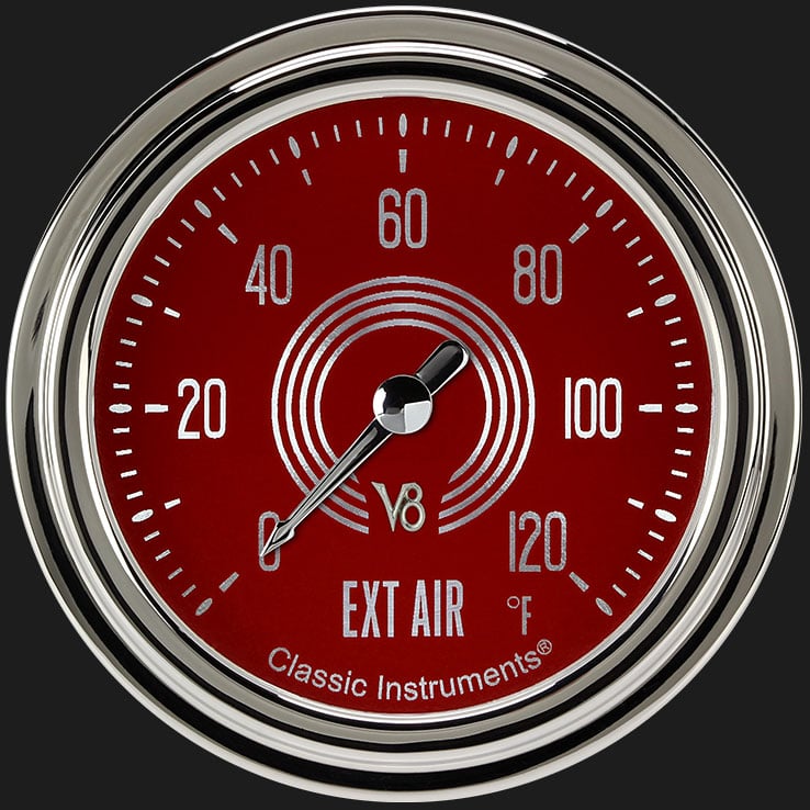 Classic Instruments V8RS399SLC V8 Red Steelie 2 5/8" Outside Air Temp Gauge
