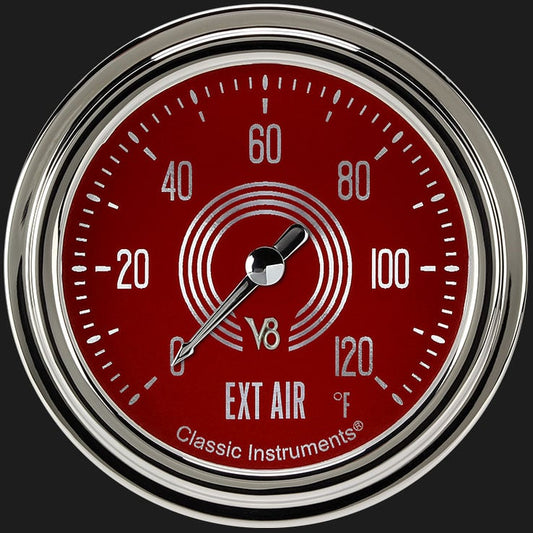 Classic Instruments V8RS399SLC V8 Red Steelie 2 5/8" Outside Air Temp Gauge