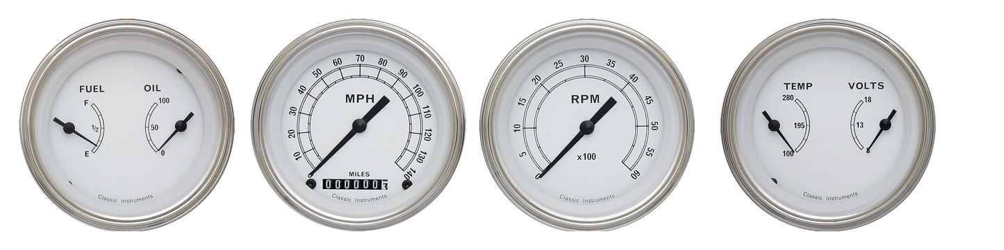 Classic Instruments CW05SLF Classic White - 4 Gauge Set 3-3/8" Speedo, Tacho & 2x Dual