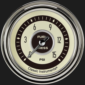 Classic Instruments NT345SLC Nostalgia VT 2 5/8" Fuel Pressure Gauge, 15 psi