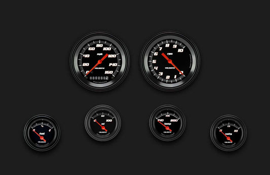 Classic Instruments VS01BBLF Velocity Black - 6 Gauge Set 3-3/8" Speedo & Tacho, 2-1/18" Fuel, Oil, Temp, Volts