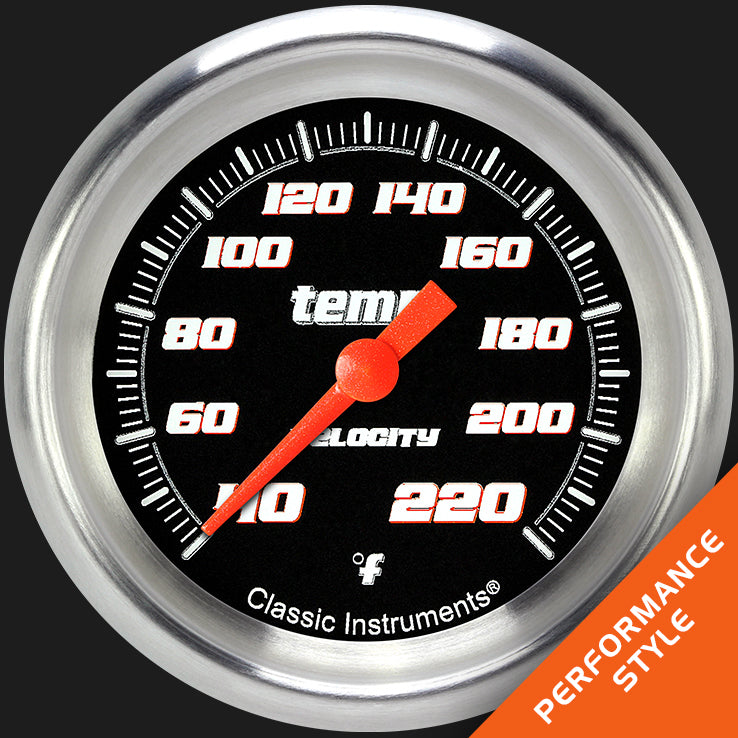 Classic Instruments VS329BAPF Velocity Black 2 5/8" Stock Eliminator Temp. Gauge