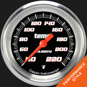 Classic Instruments VS329BAPF Velocity Black 2 5/8" Stock Eliminator Temp. Gauge