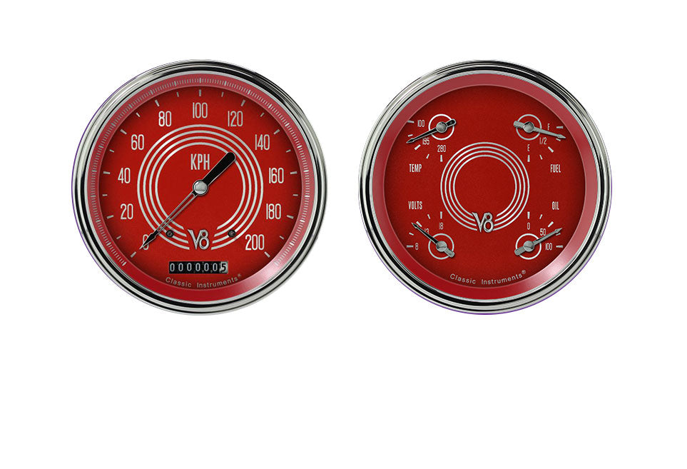 Classic Instruments V8RS52SLC V8 Red Steelie 4 - 5/8" Speedo & Quad