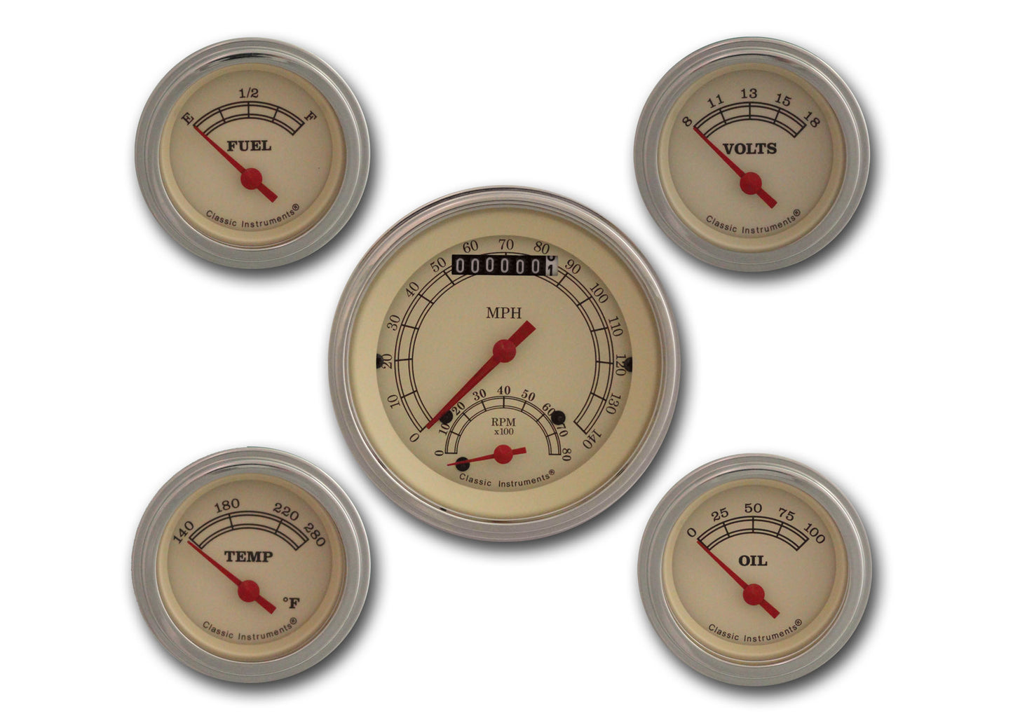 Classic Instruments VT35SLF Vintage Five Gauge Set w/ Stainless Steel