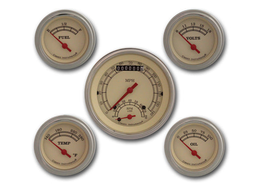 Classic Instruments VT35SLF Vintage Five Gauge Set w/ Stainless Steel