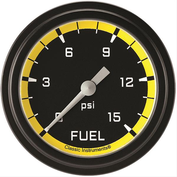 Classic Instruments AX345YBLF Autocross Yellow 2 5/8" Fuel Pressure Gauge, 15
