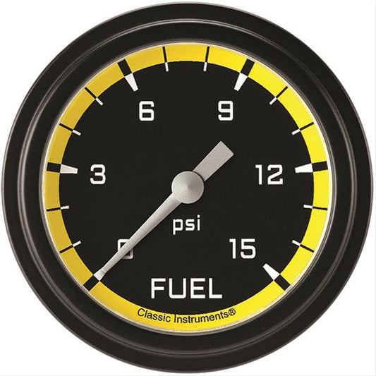 Classic Instruments AX345YBLF Autocross Yellow 2 5/8" Fuel Pressure Gauge, 15