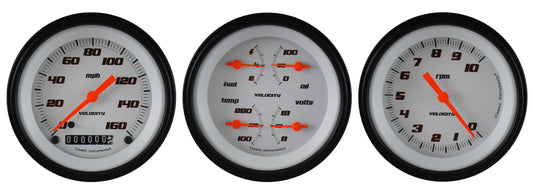 Classic Instruments VS03WBLF Velocity White - 3 Gauge Set 3-3/8" Speedo, Tach & Dual